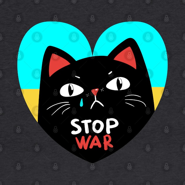 Stop war banner, poster, flyer, card, badge or sticker print design with grumpy black cat by Marysha_art